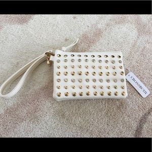 Ivory and gold studded crossbody/wristlet/clutch